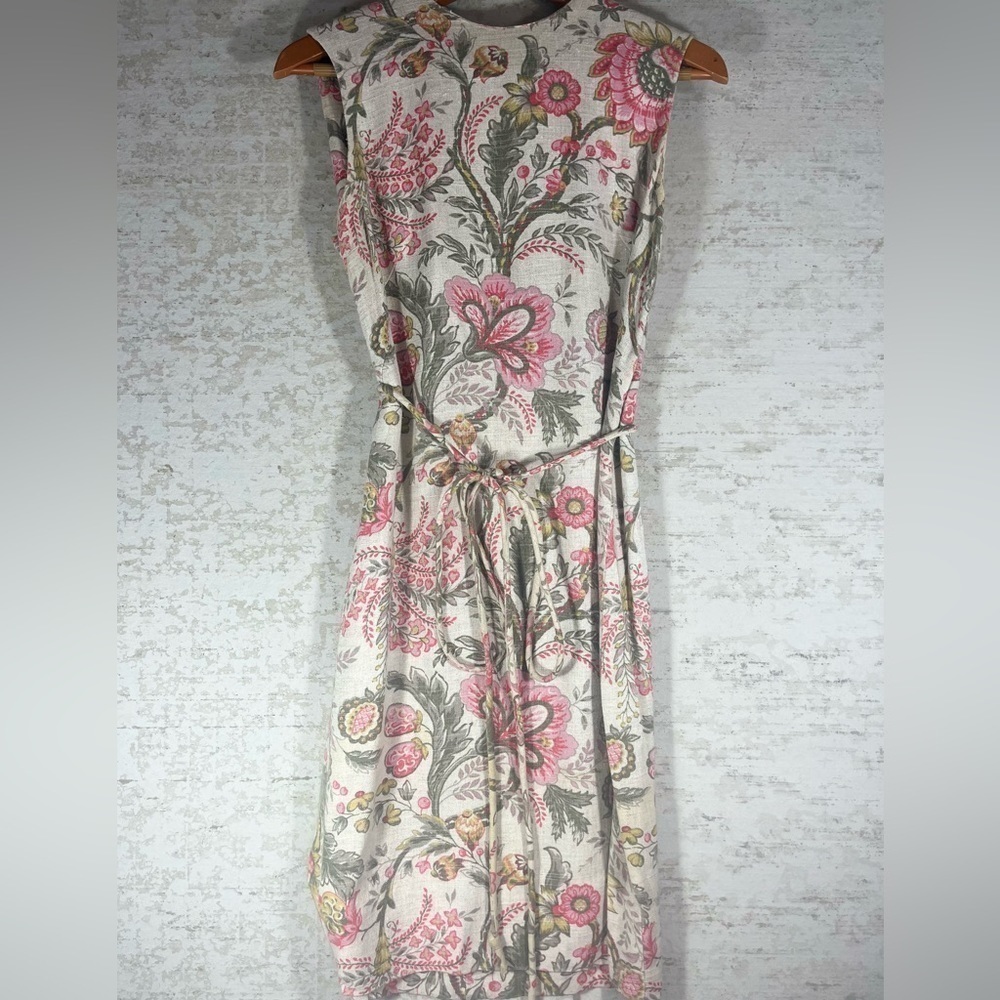 VINTAGE 60's Gay Gibson Floral Linen Midi Dress Rope Belt Sz S - Picture 7 of 11